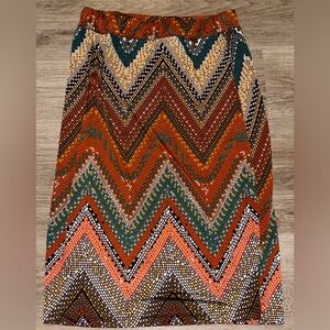 Chevron Mosaic Print Maxi Skirt in Rust & Teal